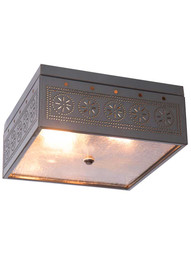 Square Flush-Mount Ceiling Light with Chisel Design in Country Tin.